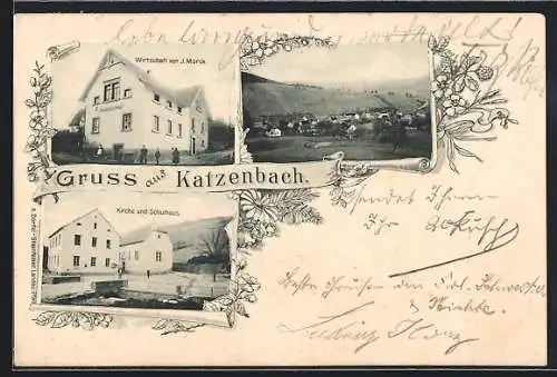 AK Katzenbach, Gasthaus von J. Morck, Kirche und Schulhaus