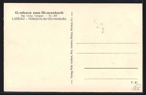 AK Landau / Pfalz, Gasthaus zum Blumenkorb, Bes. Ldwg. Schoppe mit Angestellten