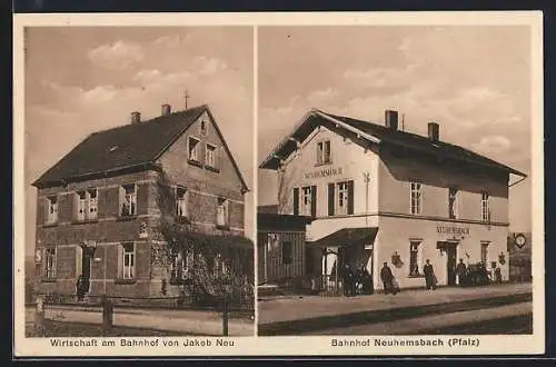 AK Neuhemsbach /Pfalz, Gasthaus am Bahnhof, Bes. Jakob Neu