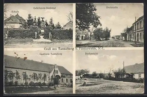 AK Tanneberg / N.L., Gasthaus, Schule mit Gefallenen-Denkmal, Ortspartie