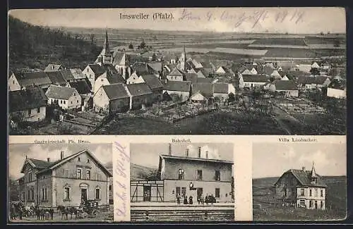 AK Imsweiler /Pfalz, Gesamtansicht, Gastwirtschaft Ph. Henn, Bahnhof, Villa Limbacher