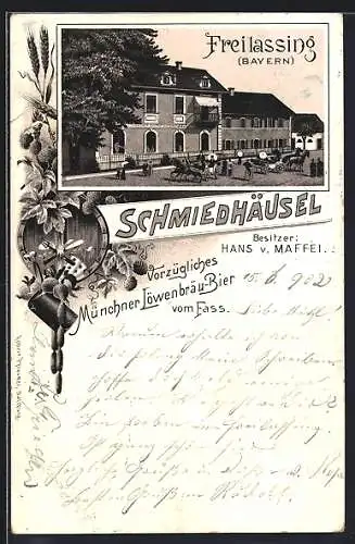 Lithographie Freilassing /Bayern, Gasthof Schmiedhäusel des Hans v. Maffei