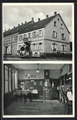 AK Lauterecken, Gasthaus Weinstube Lehné mit B. V. Tankstelle