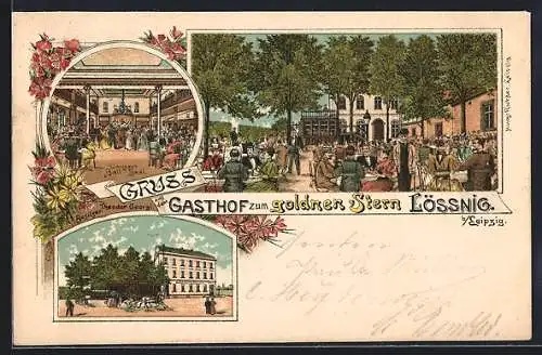 Lithographie Lössnig bei Leipzig, Gasthof zum goldenen Stern, Bes. Theodor Georgi, Konzert- und Ballsaal