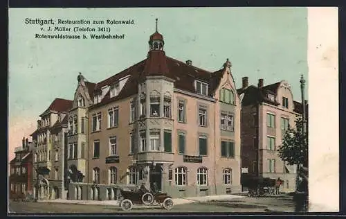 AK Stuttgart, Restaurant zum Rotenwald v. J. Müller, Rotenwaldstrasse b. Westbahnhof