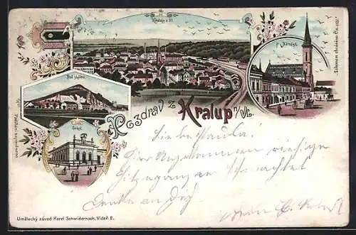 Lithographie Kralupy n. Vl., Pod skalou, Sokol, Namesti