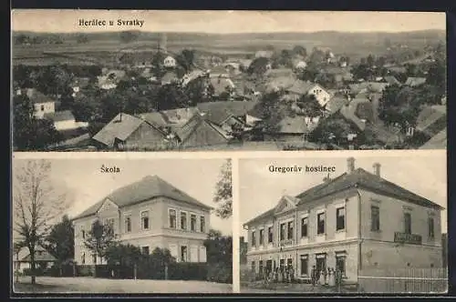 AK Herálec u Svratky, Skola, Gregoruv Hostinec, Panorama