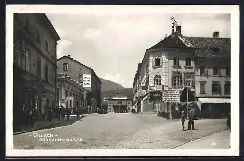 AK Villach, Südbahnstrasse im Sonnenschein