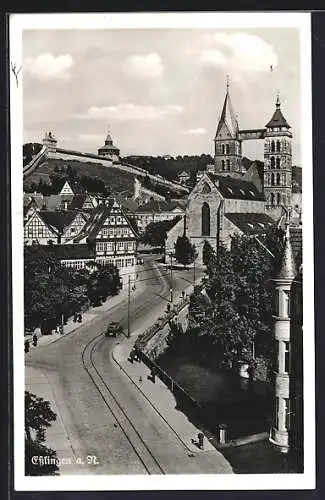 AK Esslingen a. N., Strassenpartie mit Kirche