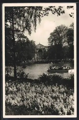 AK Karlsruhe, Stadtgartensee mit Festhalle