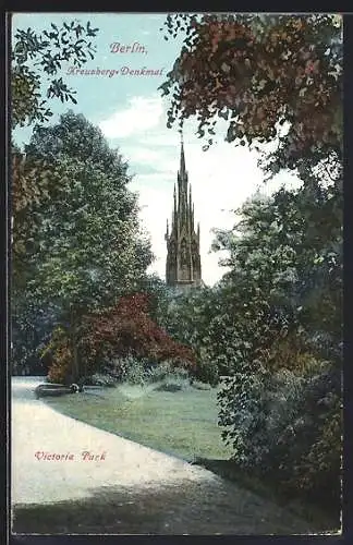 AK Berlin-Kreuzberg, Victoria-Park mit Blick zum Kreuzberg-Denkmal