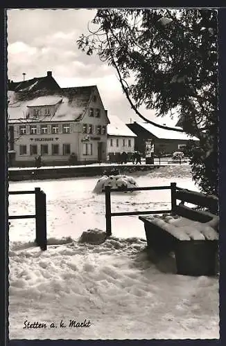 AK Stetten / kalter Markt, Verschneite Partie mit Volksbank