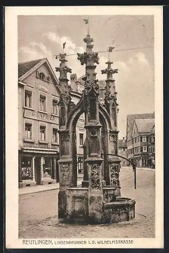 AK Reutlingen, Lindenbrunnen i. d. Wilhelmstrasse