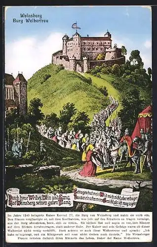 Künstler-AK Weinsberg, Die Sage der treuen Weibe der Burg Weibertreu