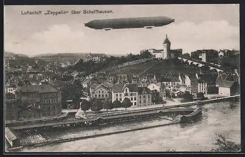 AK Schaffhausen, Luftschiff Zeppelin über der Stadt