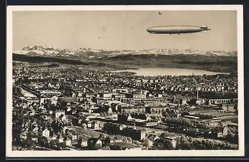 AK Zürich, Luftschiff Graf Zeppelin über der Stadt