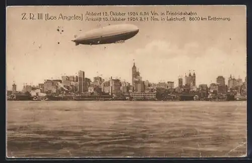 AK Los Angeles, CA, Zeppelin Z. R III über der Stadt