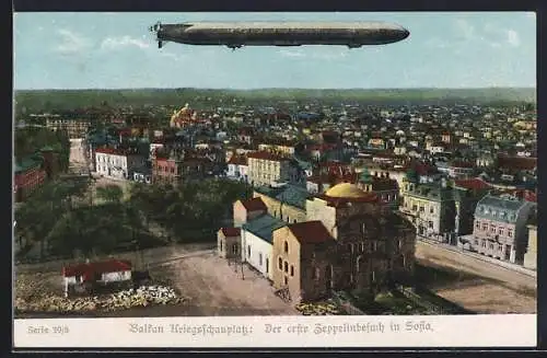 AK Sofia, Balkan Kriegsschauplatz 1915, Der Zeppelinbesuch in der Stadt