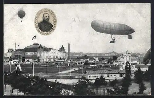 AK Frankfurt a. M., ILA 1909, Lenkbares Luftschiff Parseval über dem Ausstellungsplatz