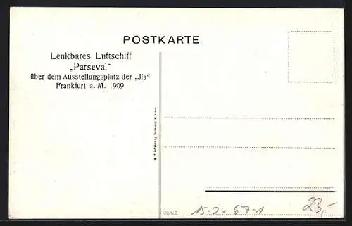 AK Frankfurt a. M., ILA 1909, Lenkbares Luftschiff Parseval über dem Ausstellungsplatz