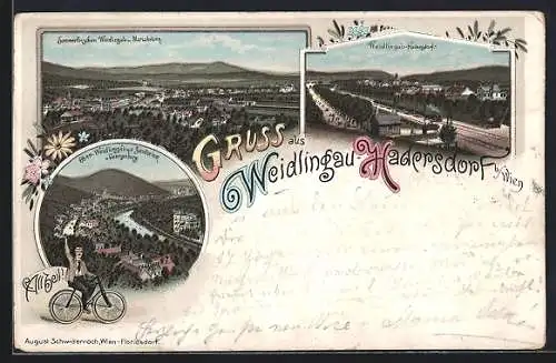 Lithographie Weidlingau-Hadersdorf b. Wien, Ansicht mit Sanatorium und Georgenberg und Gesamtansicht