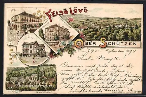 Lithographie Ober Schützen, Hotel, Villa, Pensionat und Schulanstalten, Totalansicht