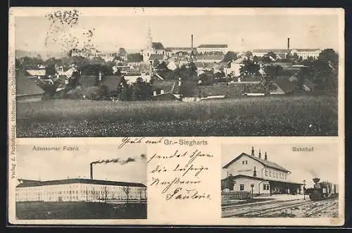 AK Gr.-Siegharts, Adensamer Fabrik, Bahnhof und Totalansicht