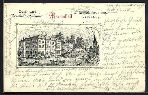 Lithographie Salzburg, Leopoldskronmoos, Torf- und Moorbade-Heilanstalt Marienbad