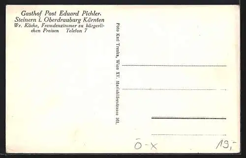 AK Oberdrauburg, Gasthof Post Eduard Pichler Steinern mit Besuchern