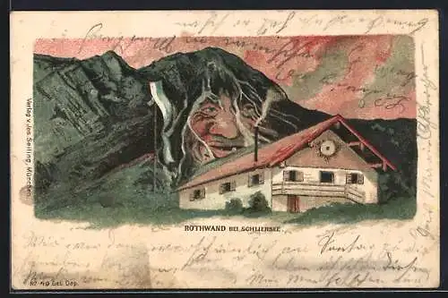 Lithographie Seiling Nr. 49: Rothwand bei Schliersee, Berg mit Gesicht / Berggesichter