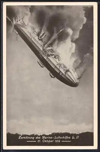 AK Zerstörung des Zeppelin Marine-Luftschiff L II am 17.10.1913