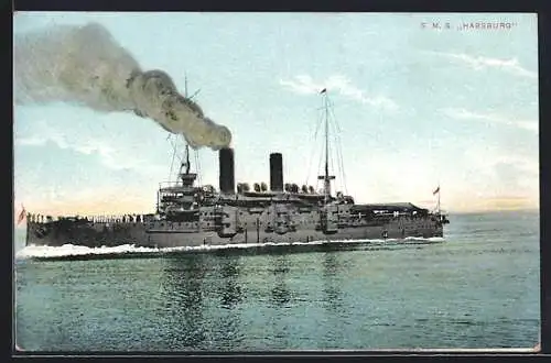 AK Kriegsschiff S.M.S. Habsburg in voller Fahrt