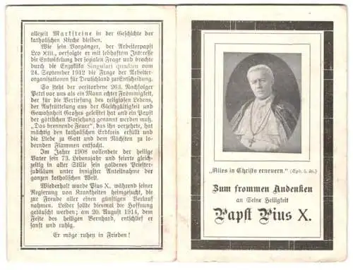 Sterbebild Josef Sarto Papst Pius X, gestorben am 20. August 1914