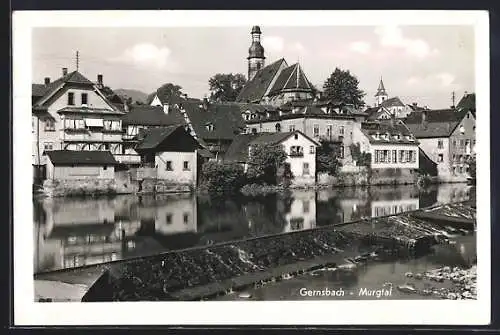 AK Gernsbach /Murgtal, Uferpartie mit Kirche