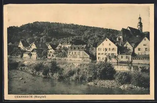 AK Gernsbach /Murgtal, Uferpartie mit Kirche