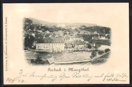 AK Forbach, Teilansicht des Ortes im Murgtal um 1900