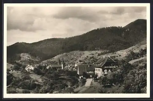 AK Forbach im Murgtal, Hotel Haus Sonnenschein mit Kirche