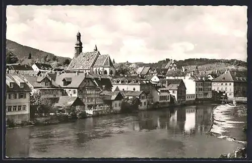 AK Gernsbach i. Baden, Murgpartie mit Kirche