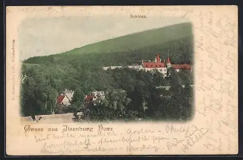 AK Ilsenburg /Harz, Panorama mit Schloss