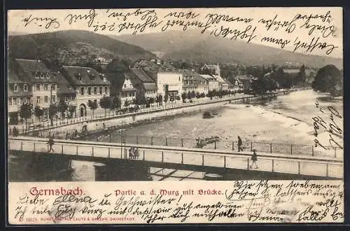 AK Gernsbach, Murgpartie mit Brücke