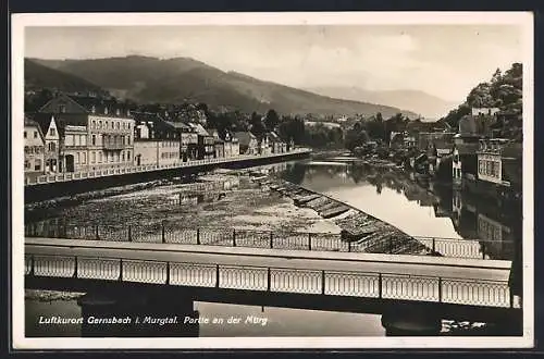 AK Gernsbach i. Murgtal, Murgpartie mit Brücke