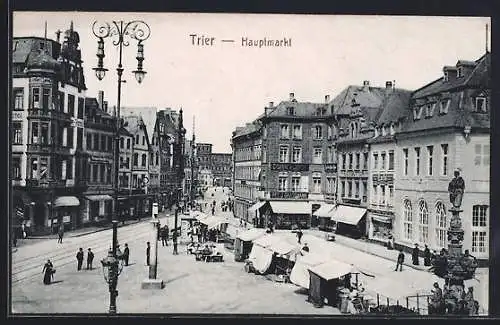 AK Trier, Hauptmarkt mit Hotel und Geschäften