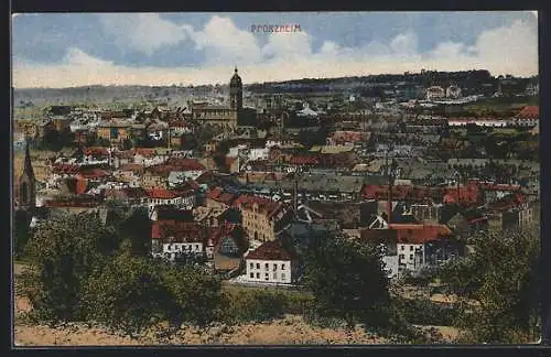 AK Pforzheim, Teilansicht mit Kirche