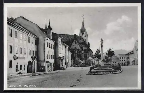 AK Aigen i.M., Ortspartie mit Kirche