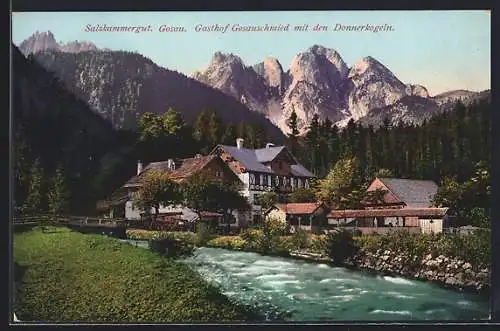 AK Gosau, Gasthof Gosauschmied mit den Donnerkogeln