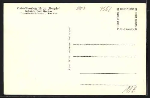 AK Gernsbach, Cafe-Pension Haus Bergle, Inh.Paul Gorgas, Inneres