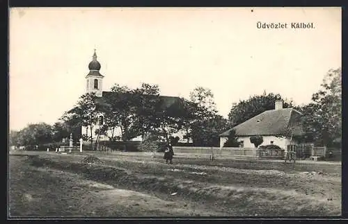 AK Kálból, Strassenpartie mit Kirche