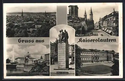 AK Kaiserslautern, Marktstrasse mit Stiftskirche, Ausstellungsgebäude und Gewerbemuseum