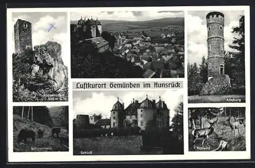 AK Gemünden / Hunsrück, Schloss, Koppenstein, Alteburg und Ortsansicht