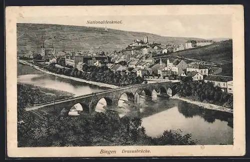 AK Bingen /Rhein, Ortsansicht mit Drususbrücke und Nationaldenkmal